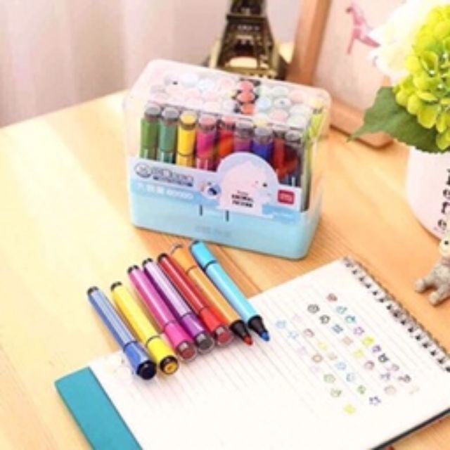 Hộp 18 màu nước kèm 18 con dấu Deli kèm 18 còn dấu