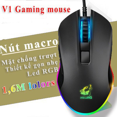 (VIDEO)Chuột Gaming V1 Wolf Black LED RGB 4 Chế Độ DPI