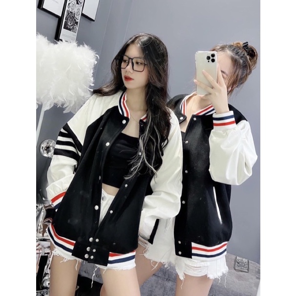 Áo Khoác Bomber Thom Phối 4 Sọc Tay Chất Nỉ Cotton Dày Dặn Phong Cách Cá Tính(Hàng Sẵn) BIGOMALL