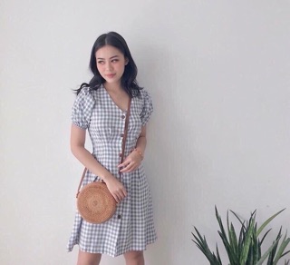Đầm Caro Tay Phồng