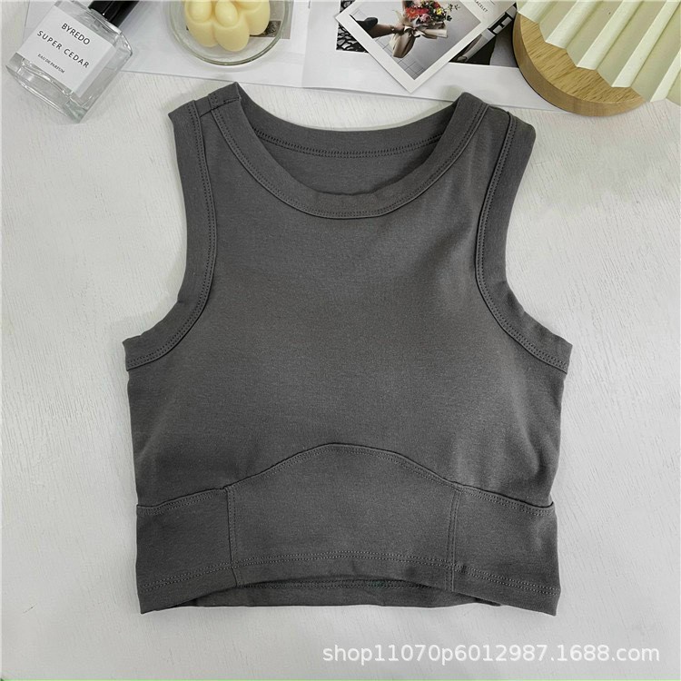 Áo croptop nữ OKIMAC sát nách có sẵn đệm ngực ôm body đường may viền nổi 5 màu trơn dễ phối đồ thời trang nữ