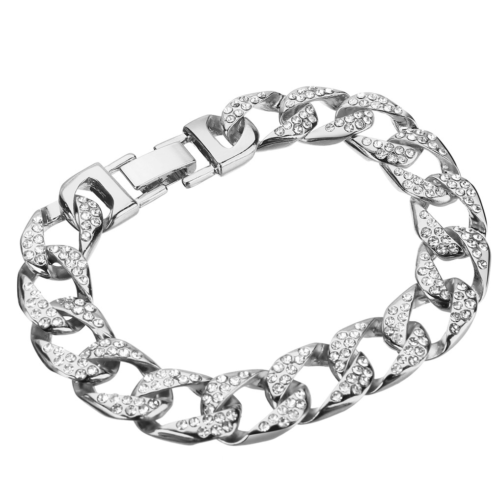 Vòng Tay Chuỗi Hạt Mạ Bạc 18K Phong Cách Hip Hop Thời Trang Cho Nam