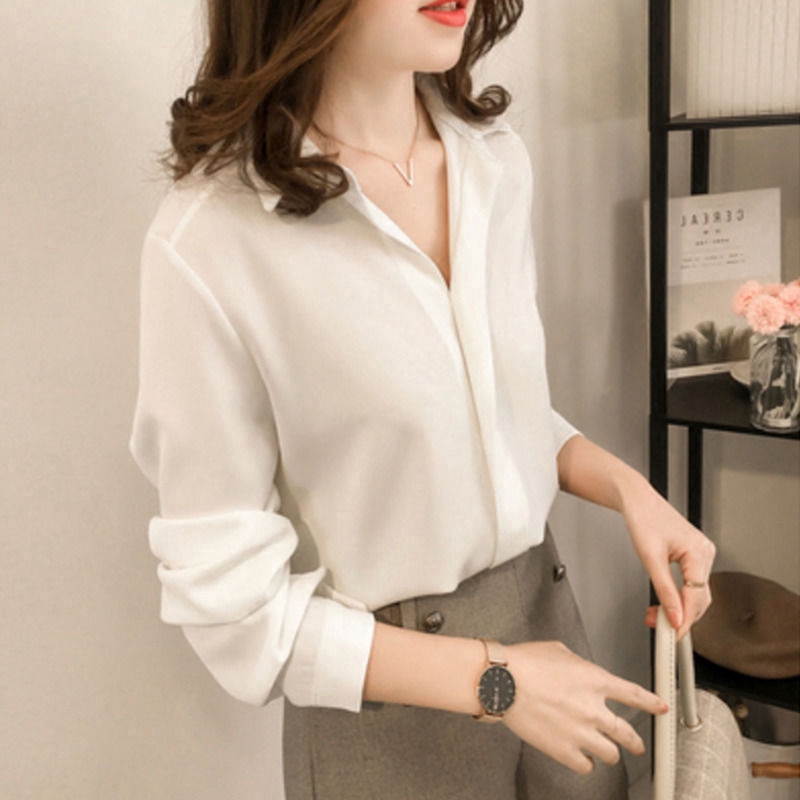 Áo sơ mi RENJIANVSHENG chiffon tay dài phong cách thanh lịch dành cho nữ