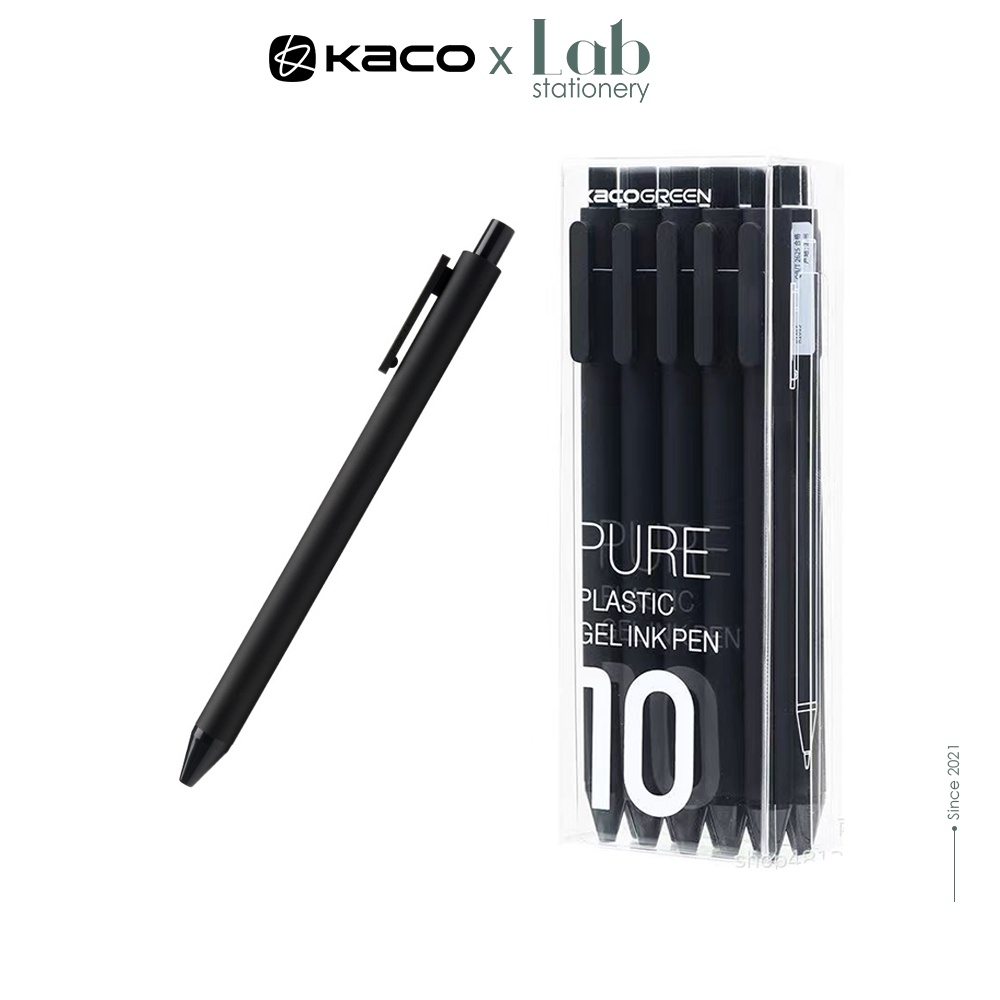 Bút Bi Mực Gel Kaco Pure Green Mực Đen Ngòi 0.5 Vỏ Đen, Trắng Dùng Cho Văn Phòng