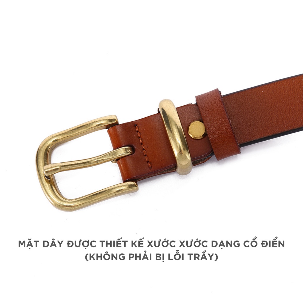 Thắt lưng nữ Ulzzang da cao cấp mặt vàng đồng phong cách Hàn Quốc bản 2.3cm (Hỗ trợ cắt, bấm lỗ dây nịt) TLD023 - Thắt L