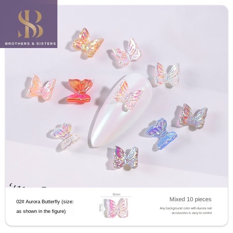 Set 10 charm B-ướm tráng gương cầu vồng lấp lánh