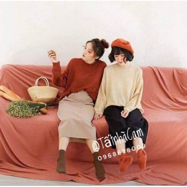 Tất vớ cổ cao nam nữ Vintage Hàn Quốc len gân loại xịn siêu MỊN