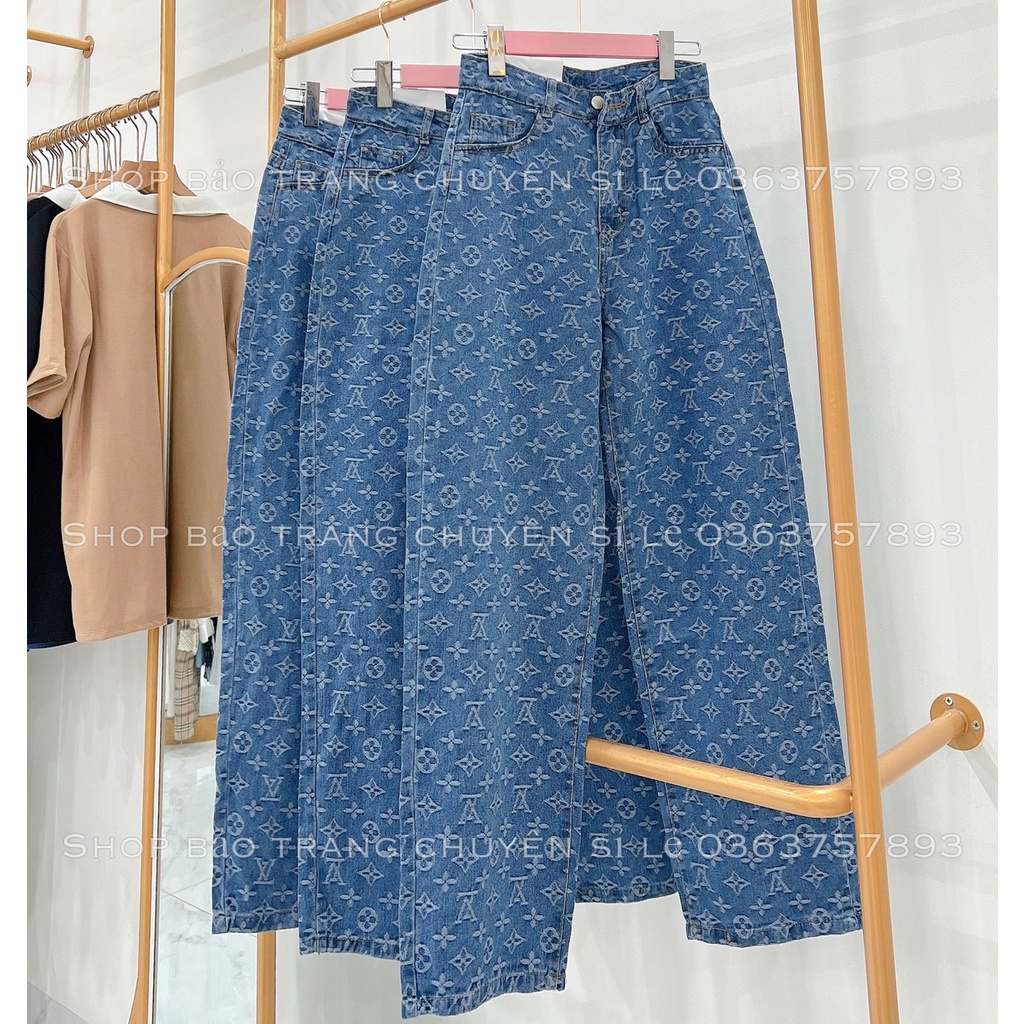 Quần Ống Rộng Lv Hot Trend Nữ - Quần Jean Ống Rộng Cạp Cao Hottrend