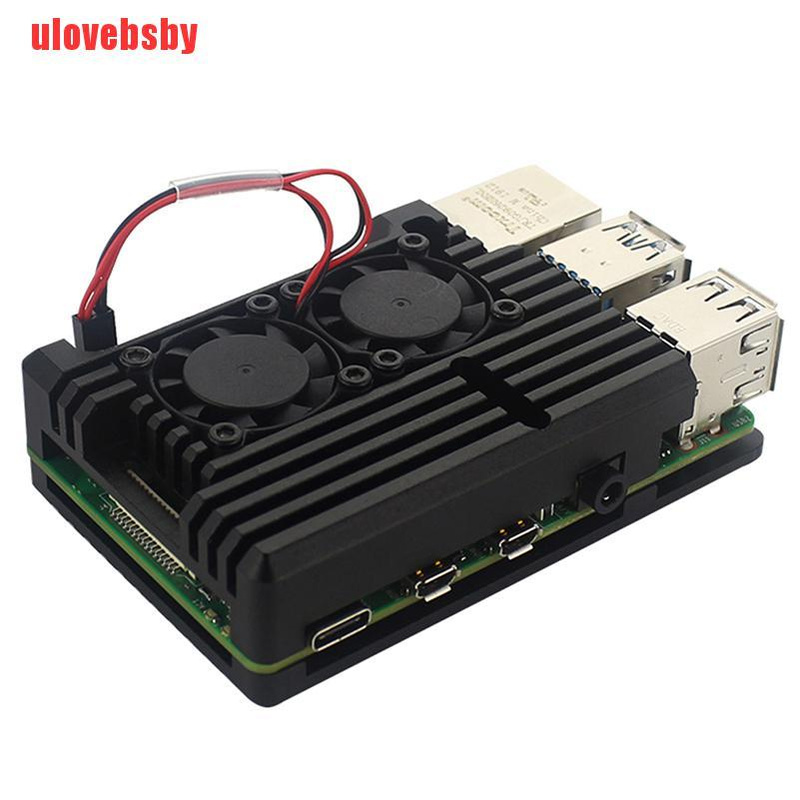 [ulovebsby]For Raspberry Pi 4B Latest CNC Aluminum Alloy Case Enclosure W/ 2x Cooling Fan