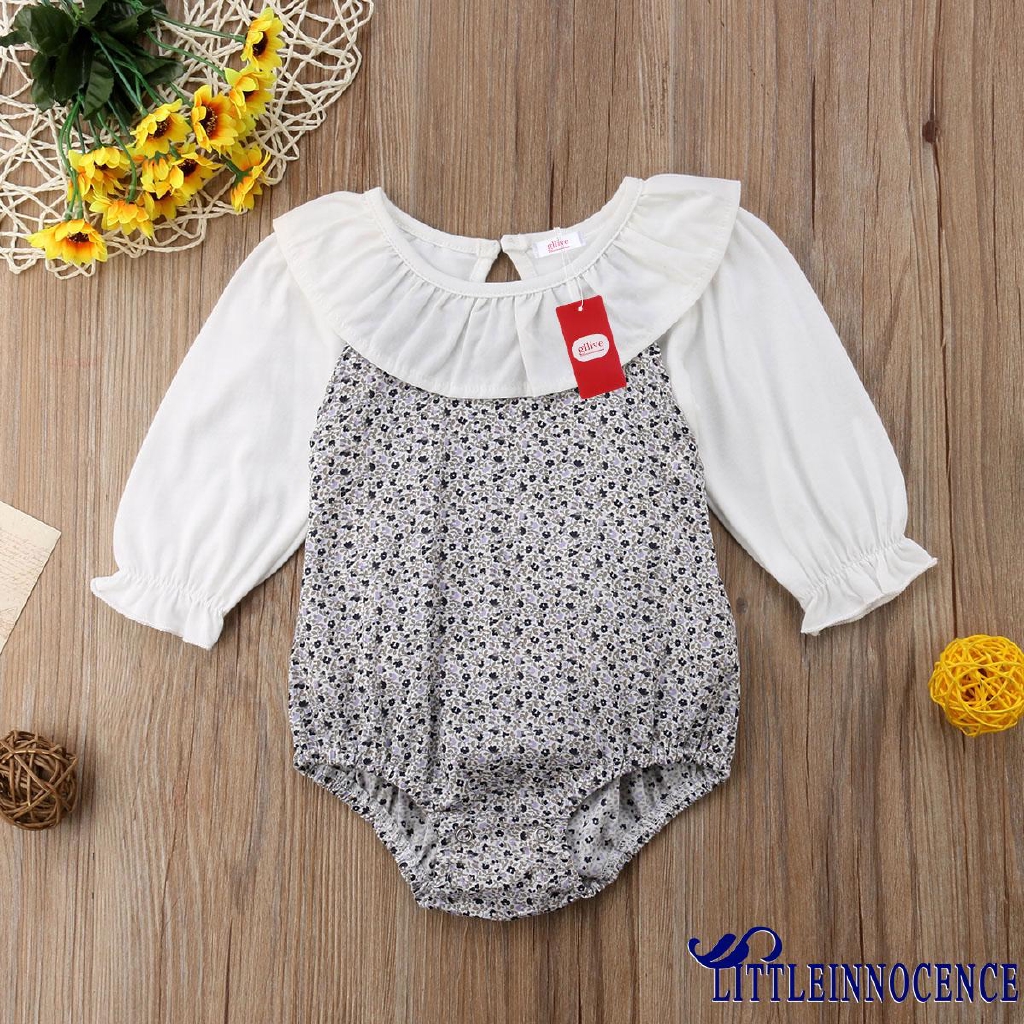 ❤XZQ-Fashion Newborn Infant Baby Girls Cotton Floral Ruffle Long Sleeve Romper Bodysuit Kid Autumn Outfits Clothes