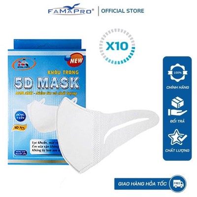 Combo 10 Hộp 5D Mask Quai Vải  khẩu trang  3 lớp Famapro hộp 10 cái