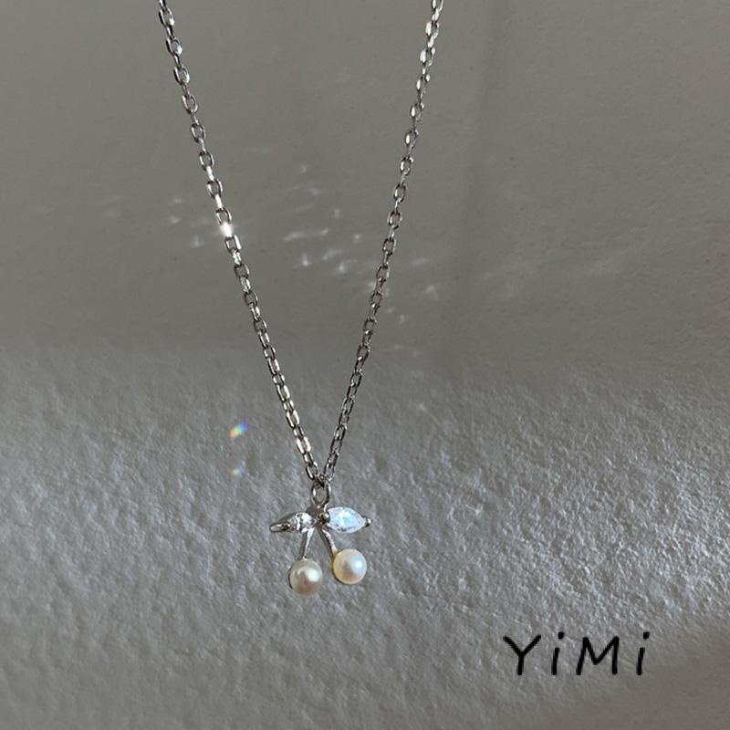 Vòng cổ Mặt Hình Trái Cherry Đính Ngọc Trai Phong Cách Hàn Quốc Lãng Mạn Cho Nữ