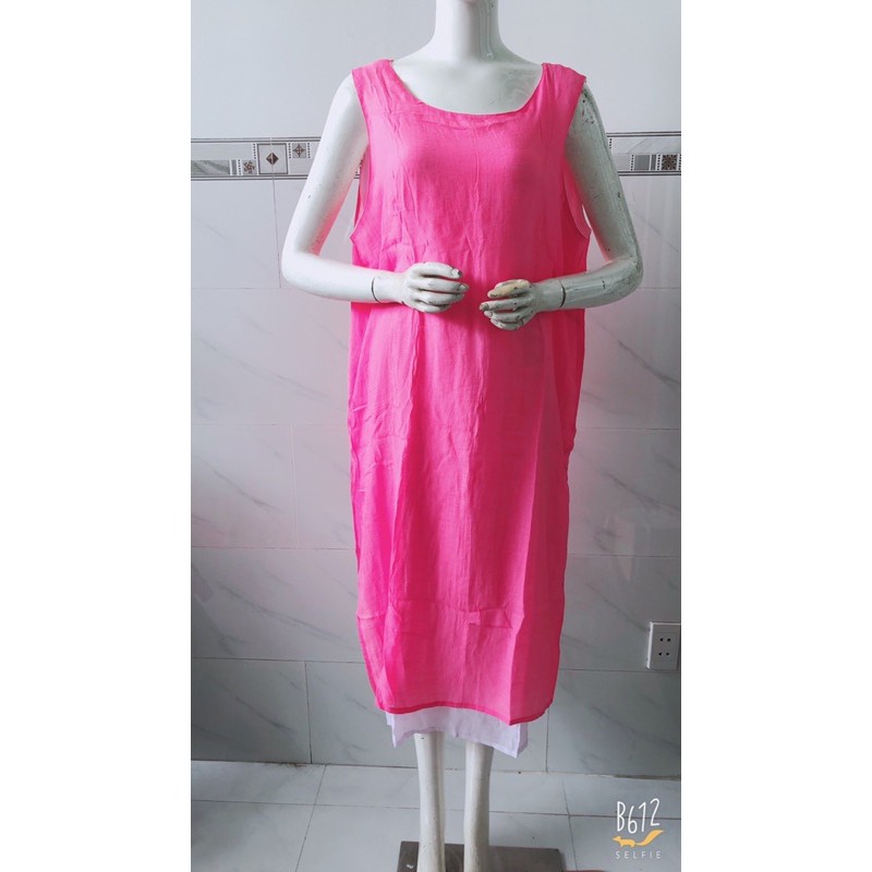 [size to/70-90ký] đầm suông chất xô gân đầm xát nách xẻ tà 2 lớp sang trọng
