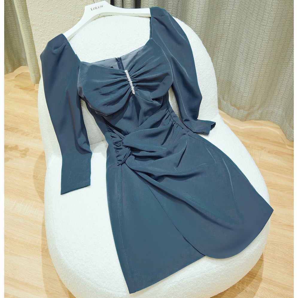 Đầm body sexy LOLEM Clothing cổ vuông, đầm nữ dáng ôm tay lỡ trơn thắt eo xinh phong cách nhẹ nhàng - Do172