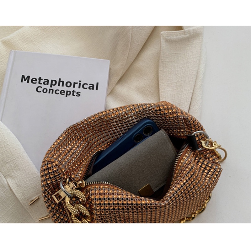 IELGY Túi Đeo Vai Đính Đá Phối Dây Xích Thời Trang Cho Nữ