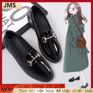 JMS Large size women s shoes foot width fat sister 35-43 small leather shoes British style patent leather 41 42 black flat heel peas thumbnail