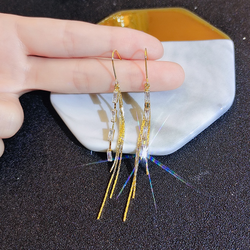 [Jiudolan] Bông Tai Dài Đính Đá Zircon Sáng Bóng Thời Trang Hàn Quốc Dành Cho Nữ