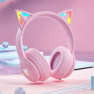 Tai nghe Gaming Bluetooth 5.0 ONIKUMA B90 Hồng Mèo Chụp tai Không dây Chơi game Có Đèn RGB, Cho máy tính PC Laptop Phone
