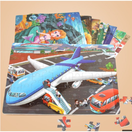 Đồ chơi bộ tranh xếp hình, ghép hình bằng gỗ 60 mảnh puzzle trí tuệ cho bé - tranh ghép 60 miếng gỗ an toàn CĐ cảnh sát