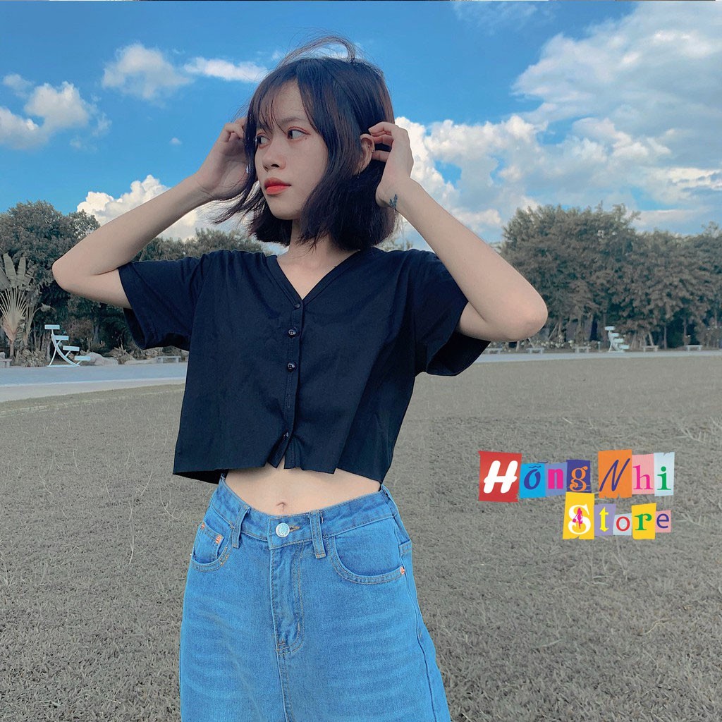Áo Croptop Cổ Tim Nút Gài Tay Ngắn Oversize Ulzzang - MM