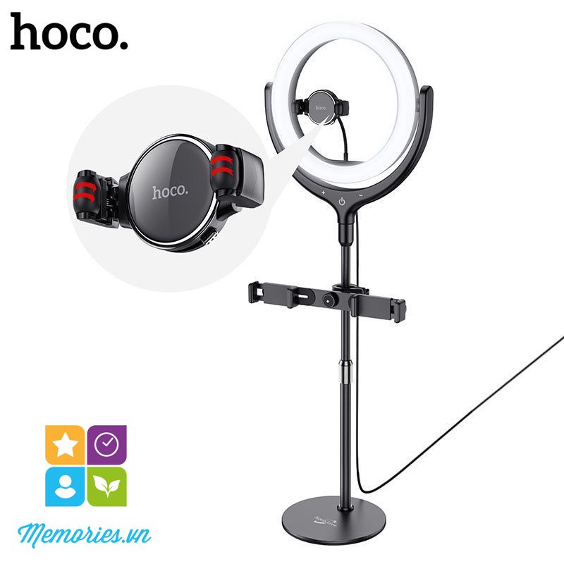 Bộ đèn Led tròn Livestream Hoco LV01 + kèm 3 kẹp điện thoại selfie + chân đế - Hàng chính hãng, chất lượng cao