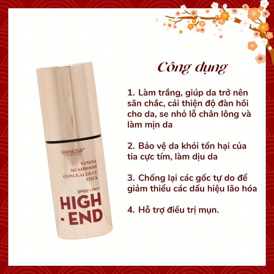 Kem nền che khuyết điểm kèm bông tán kem Vanesa CC HIGHEND Mushroom Concealer CC Stick HÀN QUỐC | BigBuy360 - bigbuy360.vn