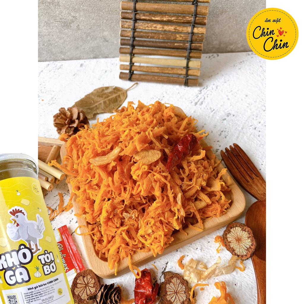 Đồ ăn vặt khô gà bơ tỏi lá chanh xé sợi cay vừa ngon vừa rẻ 300g ChinChin | BigBuy360 - bigbuy360.vn