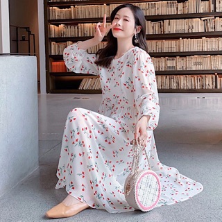 Đầm suông hoa tay dài