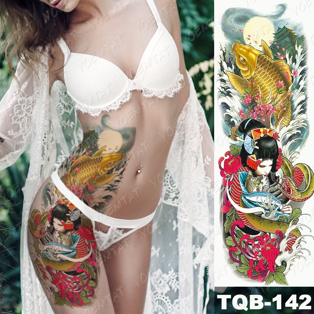 Hình Xăm Dán Tạm Thời Geisha Phong Cách Nhật Bản Chống Thấm Nước Trang Trí Cho Cánh Tay/Chân/Thắt Lưng