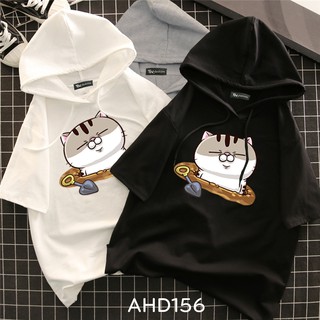 AHD156 Áo thun teen nam nữ HOODIE TAY LỠ CÓ NÓN hình mèo ami đào hố