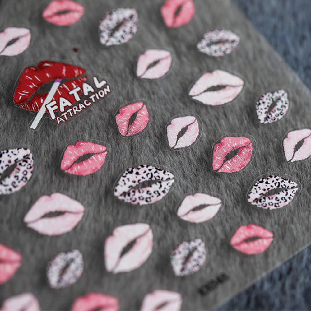 [Hàng mới về] Miếng Dán Trang Trí Móng Tay Hình Đôi Môi Đỏ 5D Thời Trang Diy