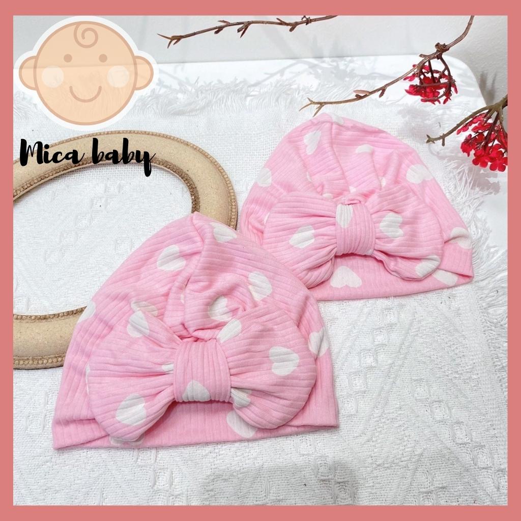 Mũ nón turban thắt nơ hồng hình tym đáng yêu cho bé từ Mica baby MTB86