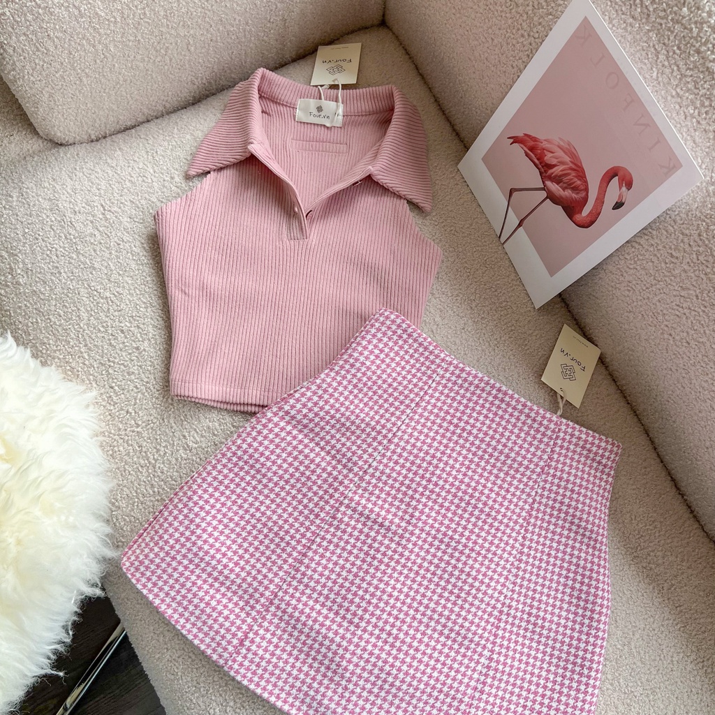 Áo thun sơ mi nữ trơn hàn quốc, 3 lỗ polo form croptop tay ngắn ôm body Four Studio A21