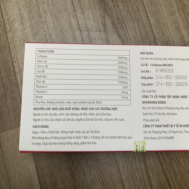 Nước uống sáng đẹp da BEAUTY WHITE SKIN CARE Lựu đỏ - Mâm xôi - Cherry - Collagen Nano nhập khẩu Hàn Quốc