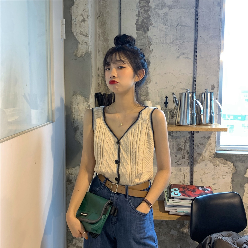 Xiaozhainv Áo Tank Top Dệt Kim Cổ Chữ V Thời Trang Mùa Hè Hàn Quốc Cho Nữ | BigBuy360 - bigbuy360.vn