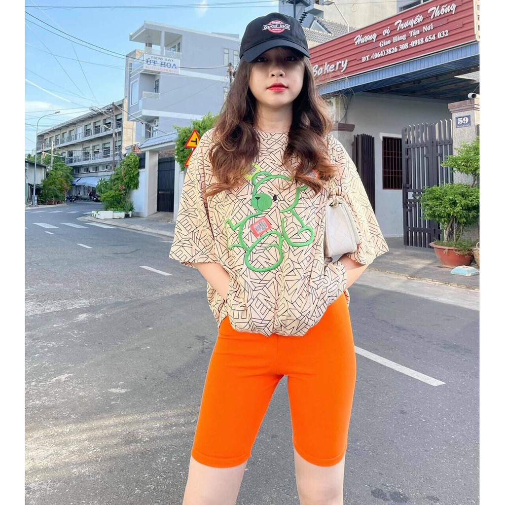 Set Bộ Áo In Hình Gấu Dễ Thương Và Quần Lửng