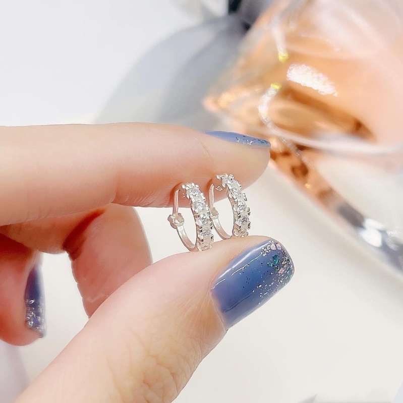 Bông tai bạc nữ tròn dạng bấm nạm đá DaLiA Jewelry khuyên tai bấm basic cho người lớn và trẻ em