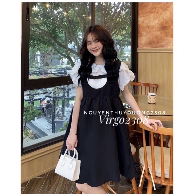 [Ảnh thật/Sẵn]Set yếm khuy ngọc mix áo babydoll tay bèo/Set yếm khuy ngọc style Ulzzang | BigBuy360 - bigbuy360.vn