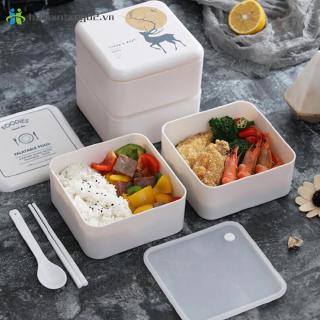Square 2Layer Portable Lunch Box Food Container for Picnic Student Adults Office Worker