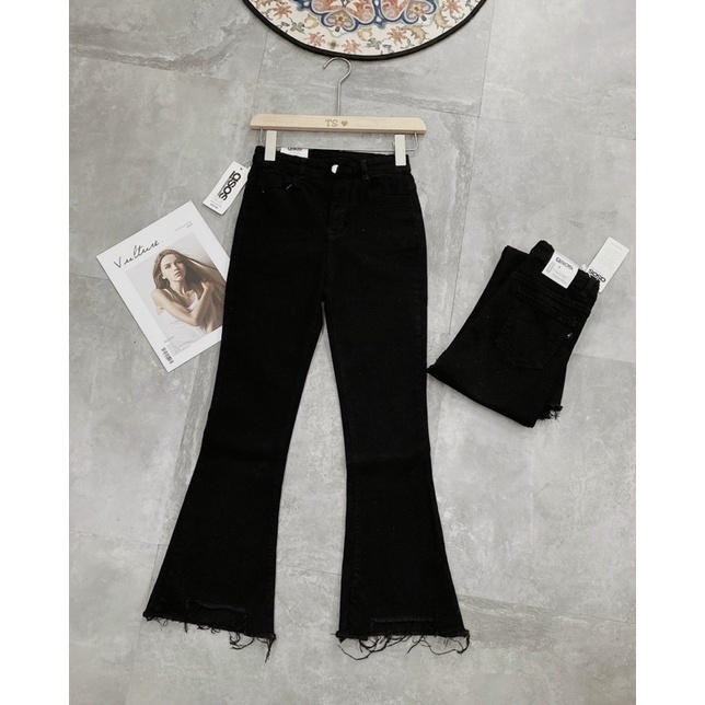 quần jeans nữ loe đen rách gấu