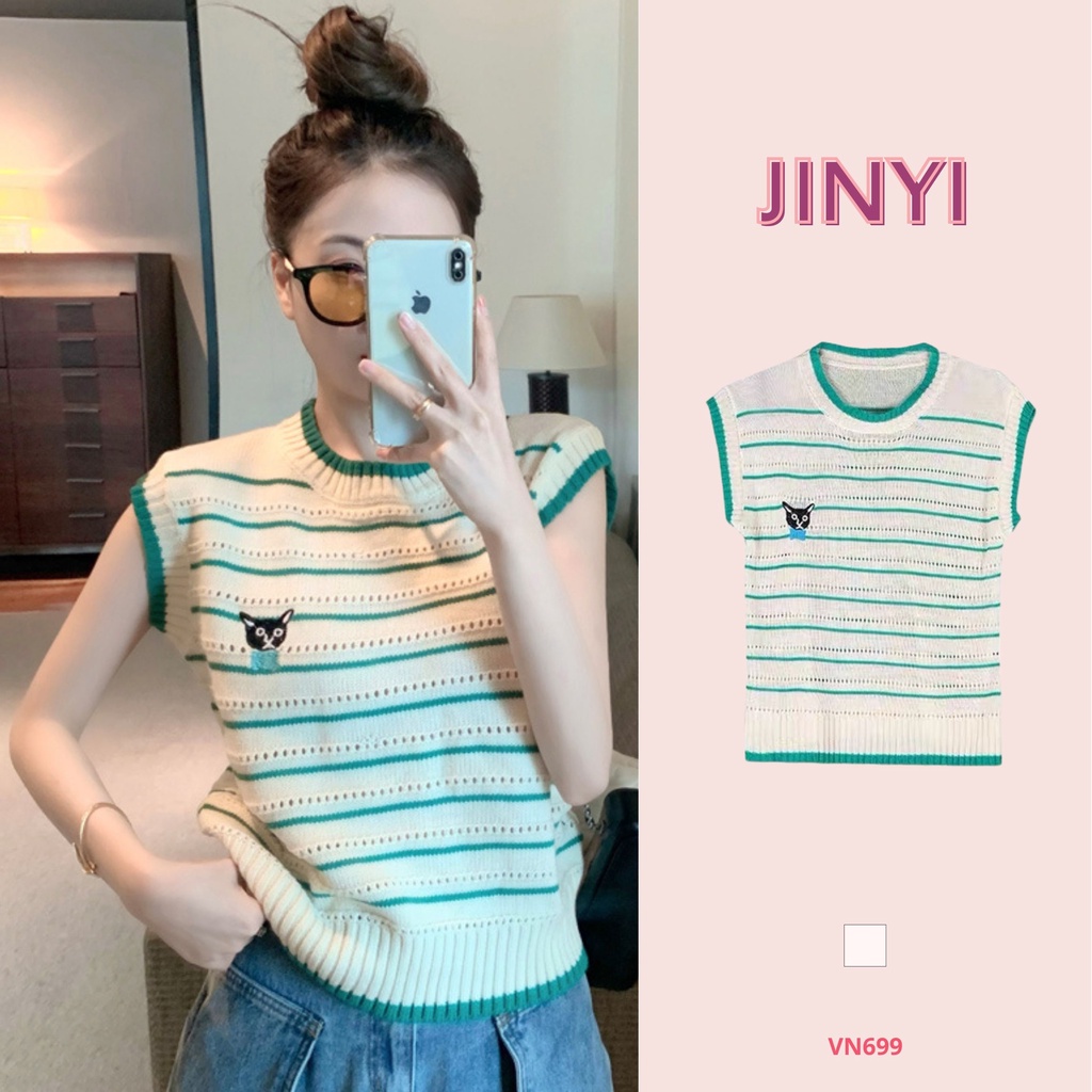 VN699 JinYi Áo sát nách ba lỗ kẻ ngang năng động cá tính mùa hè