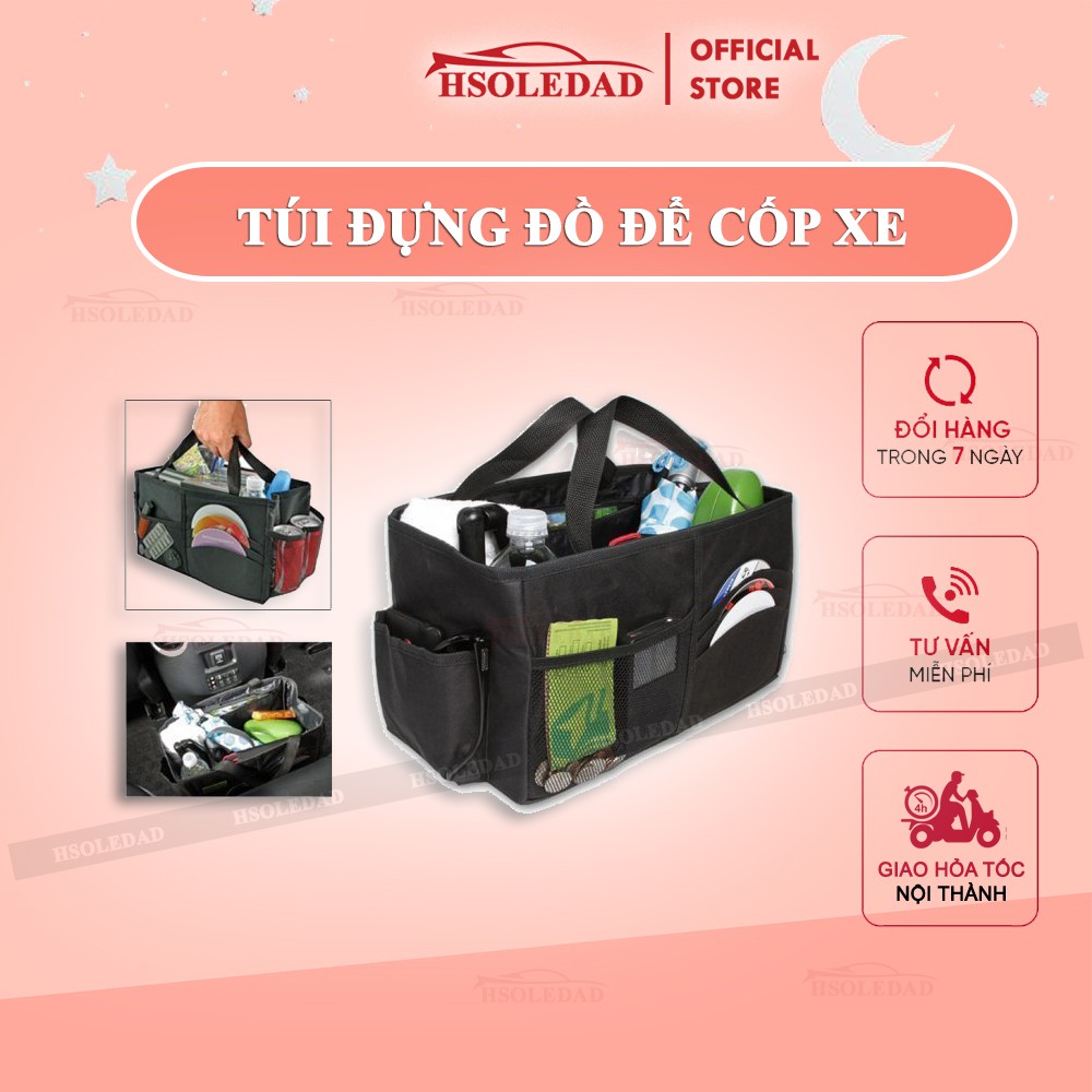 Túi đựng đồ ô tô để cốp, bằng vải gấp gọn dễ dàng, nhiều ngăn đựng đồ