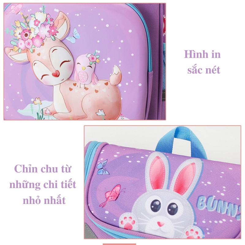 Balo chống gù, ba lô tiểu học dành cho bé lớp 1 họa tiết hoạt hình 3D cho bé trai bé gái đi học Xu Xu Kids