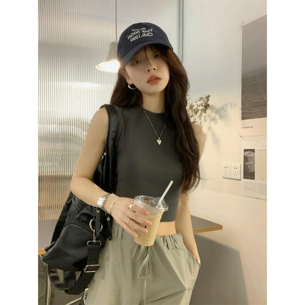 Xiaozhainv Bộ Áo Tank Top Không Tay + Quần Ống Rộng Lưng Cao Thời Trang Mùa Hè Cho Nữ