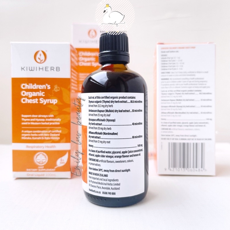 Siro giảm ho long đờm Kiwiherb Children’s Organic Chest Serup NewZealand chai 100ml