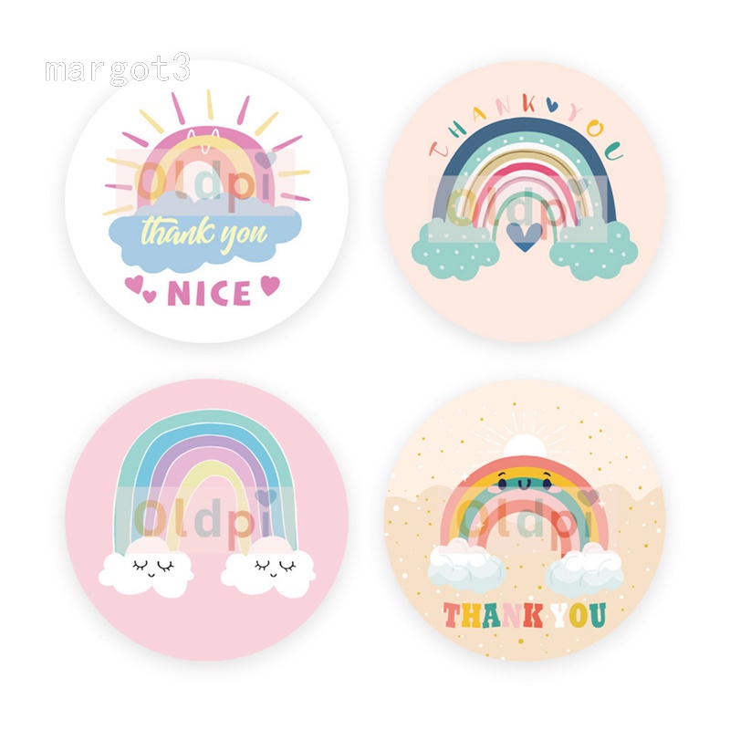 Cuộn 500 Nhãn Dán In Chữ Thank You Sitckers Màu Cầu Vồng Dễ Thương Dùng Làm Quà Tặng