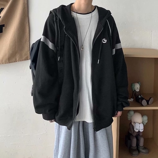 Áo Khoác Hoodie Dáng Rộng Phối Khóa Kéo Kiểu Hàn Quốc Cá Tính