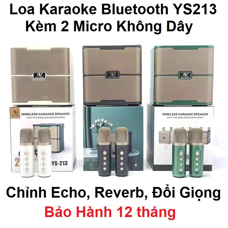 Loa Bluetooth Hát Karaoke, Chính Hãng SU-YOSD YS 213 Kèm 2 Micro Không Dây - Đổi Giọng - Chỉnh Echo - Reverb Cực Hay