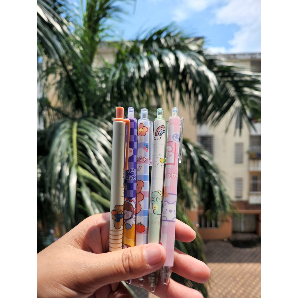 SET 5 BÚT MỰC GEL ĐEN HOẠT HÌNH NGÒI 0.5mm
