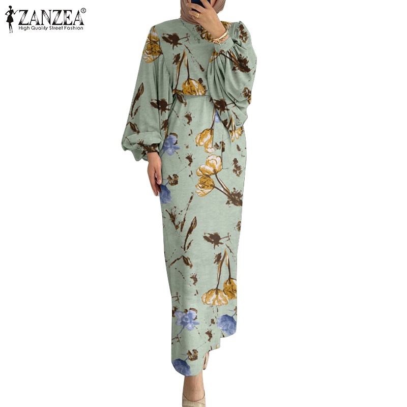 Đầm maxi Zanzea tay dài in họa tiết phong cách retro thời trang cho nữ